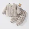 Conjunto de duas peças para bebê, 120g, acolchoado, espesso, outono e inverno, jaqueta de algodão, calça de algodão, agasalho infantil com blusa de algodão