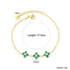 Joyería Retro Europea Zircón Esmeralda Pulsera de Trébol de Cuatro Hojas Estilo INS Capas Diarias Pulsera de Acero Inoxidable Venta al por Mayor