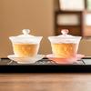 Tazón de té de tres tapas de gato de caqui esmerilado de fábrica, tetera de vidrio individual, tazón de té para damas de alto valor de color con tapa