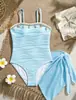 Traje de baño de dos piezas con decoración de conchas de Amazon para niños mayores con falda de gasa, adecuado para vacaciones en la playa