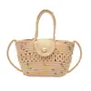 Nova bolsa simples de fio de algodão com trama vazada e fivela de pérola, bolsa de mão feminina versátil para a cidade, bolsa de ombro, bolsa da moda, transfronteiriça