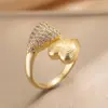 Anillo Exquisito Super Brillante de Circonita para Niñas, Lujo Accesible y Anillo de Apertura Ajustable de Gama Alta, Baño de Oro Real Simple