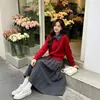 Suéter de Retazos de Mezclilla Estilo Coreano Retro de Dos Piezas Falsas Ropa Exterior para Mujer Otoño/Invierno Nuevo Diseño Solapa Punto Reductor de Edad