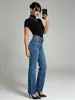 Jeans Rectos de Lavado Básico Elásticos para Mujer, Cubren las Caderas, Adelgazantes, Versátiles, Fábrica Fuente de Ropa para Mujer de Comercio Exterior