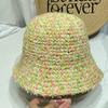 Chapéu de Palha Colorido Tecido à Mão Estilo Hyun-Ya para Mulheres, Chapéu de Sol para Férias de Verão na Praia, Chapéu de Sol, Chapéu Bacia