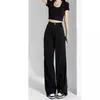 Jeans Negros de Pierna Ancha para Mujer Otoño e Invierno 2022 Nuevos de Cintura Alta Sueltos Rectos Forrados con Forro Polar Pantalones Altos