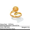 Anillo abierto de acero inoxidable transfronterizo, diseño vintage con turquesa, acero de titanio chapado en oro de 18K, anillo para mujer al por mayor