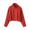 Chaqueta corta con cremallera y cuello alto para mujer, cintura elástica de otoño, corte holgado para mujeres petite 8372283