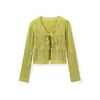 Roupa Dopamina Verde Crochê Vazado Cardigan Tricotado Feminino Verão Fino Peça de Sobrepor Proteção Solar Cobertura para Ar Condicionado Top