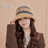 Sombrero de otoño e invierno para mujer, sombrero de pescador tejido arcoíris de cara pequeña, cabeza grande, cálido, lindo, de felpa, de moda, al por mayor