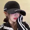 Gorra de Béisbol Lavada y Rasgada con Bordado de Letras Estilo Coreano para Mujer con Visera Ancha, Corona Profunda, Circunferencia de Cabeza Grande y Cara Grande, Nuevo Modelo Gorra Pato