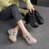 Zapatos Nuevos Jiejie de Shanghái para Otoño e Invierno con Punta Redonda y Cordones Delanteros Dedo Gordo Feo Lindo Ligeros Simples Modernos de Cuero para Mujer