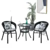 Juego de Tres Piezas de Silla de Ratán Balcón Mesa Pequeña y Silla Exterior Patio Combinación de Mesa de Centro Ocio Terraza Exterior Silla de Ratán con Respaldo