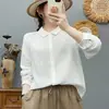 Camisa de Manga Longa de Gaze de Algodão Puro Dupla Camada Feminina Exportação Design Japonês Linhas Plissadas Macia Amiga da Pele Top