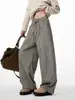 Pantalones casuales de pierna ancha a rayas estilo retro americano para mujer y hombre, nuevo estilo otoño 2026, estilo perezoso, pantalones rectos fluidos hasta el suelo