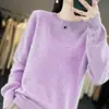 Nuevo suéter simple de color liso con cuello redondo estilo coreano para otoño e invierno, top cálido de punto de manga larga para mujer