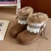 Botas de Neve Casuais Versáteis Retrô para Mulheres 2025 Outono e Inverno Novos Sapatos de Algodão Engrossados Quentes com Solado Grosso e Forro de Lã Peluda para Mulheres