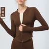 Abrigo de yoga con forro polar para otoño e invierno, abrigo deportivo cálido de manga larga para mujer, ropa de fitness, abrigo con doble cremallera