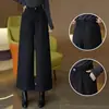 Pantalones rectos de lana gris oscuro plisados de cintura alta hechos a medida para mujer, otoño e invierno, talla petite, tobilleros, fluidos, pierna ancha holgada