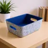 Cesta de Almacenamiento de Fieltro de una Pieza de Tamaño Grande Prensada en Frío Diseño Profundizado Caja de Fieltro con Asa Caja para Archivar Artículos Varios Azul Oscuro