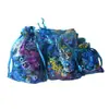 Bolsa de hilo de coral dorado colorido azul con cordón cordón embalaje de joyería regalo navideño bolsa de dulces al por mayor