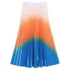 Falda Plisada con Gradiente de Colores Inspirada en el Diseño de Feiyuan para Mujer, Nuevo Estilo Primavera/Verano con un Toque de Lujo, Falda Midi Acampanada Versátil y Elegante