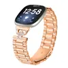 Pulseira de Relógio de Três Contas Adequada para Fitbit Versa4 Versa3/Sense2D Tipo Pulseira de Aço Inoxidável Cravejada com Diamantes