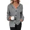 Suéter con Capucha de Color Sólido para Lluvia Ligera, de Punto, con Botones, Estilo Transfronterizo para Mujer, Nuevo Cardigan de Punto con Cordón para Otoño e Invierno 2023 para Mujer