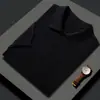 Camada Base Masculina Fina para Primavera/Verão de Manga Curta em Seda de Amora Gola Polo Casual de Negócios Camiseta de Malha Fina de Lã de Manga Meia
