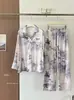 Conjunto de Estilo Nacional Retro Teñido Liso, Nuevo Estilo Chino, Pijama de Seda Helada para Mujer, Se Puede Usar Afuera, Pantalones Largos, Ropa de Casa con Pintura a Tinta