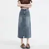Saia Denim Azul Retrô Nova de Cintura Alta Feminina Verão Fenda Média Linha A Justa ao Quadril Saia Tubinho