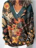 Transfronterizo Nuevo Europeo Americano Creativo Estampado Floral Amazon AliExpress Estación Independiente Estampado Ropa de Mujer Suéter de Forro Polar con Cuello en V Profundo