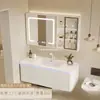 Mueble de baño inteligente con espejo, lavabo cerámico integrado de esquina redondeada minimalista, gabinete para lavabo, gabinete de baño, combinación de gabinete para lavamanos