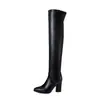 Botas cuadradas de tacón para mujer de talla grande para otoño e invierno, botas largas de punta para mujer para exportación, suela de goma de color liso, versátiles, ligeras, botas altas hasta la rodilla con tacón ultra alto