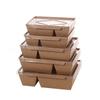Caixa de dupla grade descartável retangular Kraft papel lancheira tampa transparente salada de legumes Bento caixa de embalagem takeaway