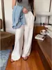 Calça Fácil Auto-Retentora Caseira ~ Calça de Cordão Comprida Calça de Linho Cintura Elástica Branca Calça Casual Calça Longa para Mulheres