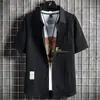 Camisa manga curta masculina verão fina casual meia manga preta solta seda gelada jaqueta de trabalho para meninos