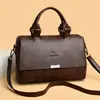 Bolsa Feminina Transfronteiriça Sensação de Alto Padrão Textura de Couro Genuíno Bolsa de Mão Fashion Retrô Simples Grande Capacidade Versátil Bolsa de Ombro Transversal