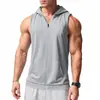 Chaleco deportivo sin mangas para hombre, de color liso, con capucha y cremallera, bolsillo, para fitness, verano, transpirable, simple