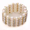 Pulsera de moda de venta caliente de comercio exterior europeo y americano, pulsera elástica de perlas con incrustaciones de diamantes de varias filas, venta al por mayor de fábrica de productos pequeños