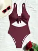 Nuevo traje de baño de una pieza de color sólido europeo y americano de Amazon 2026, bikini sexy de cintura alta para mujer, traje de baño para playa y aguas termales