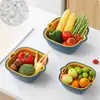 Tina de Lavado de Verduras de Doble Capa de Plástico con Cesta Coladora Cocina Multifuncional Sala de Estar Hogar Plato para Frutas Canasta para Lavar Frutas y Verduras