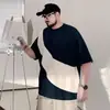 Ropa de moda para hombre de talla grande para hombres altos y corpulentos, camiseta casual de manga corta con retazos de moda de verano de corte holgado, camiseta de manga media extragrande para hombre
