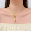 Nova Colar Pingente de Cabacinha com Moeda Flor Dourada Estilo Chinês para Mulheres, Fashion, De Alta Qualidade, Luxo Leve, Corrente para Clavícula de Nicho