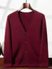 Suéter masculino de cashmere de montanha com sete agulhas e fios duplos, cardigan de inverno com decote em V, casaco de lã tricotado com abotoamento simples