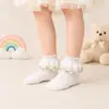 Meias princesinha de cetim de seda com renda para meninas, meias infantis, meias curtas, novo estilo, meias de bebê versáteis com renda, atacado