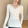 Suéter de Caxemira Feminino Outono e Inverno 2025 Novo Decote V Modelador Suéter de Caxemira Pronta para Vestir de Uma Linha Camisa de Base Tricotada