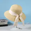 Chapéu de Praia de Aba Larga de Verão com Fita para Mulheres, Proteção Solar, Chapéu de Sol que Cobre o Rosto para Férias na Praia, Chapéu de Palha Fashion para Viagem