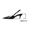 Chen Xiaofan Sandálias Cobertas de Couro Envernizado Preto Sapatos Femininos de Camada Única Salto Agulha Metal Pontiagudo Park Choi-young rose Sapatos de Salto Alto