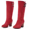 Nuevas botas de moda de talla grande para otoño e invierno, botas de caña alta versátiles, color liso, punta redonda, cremallera lateral, botas de tacón alto para mujer